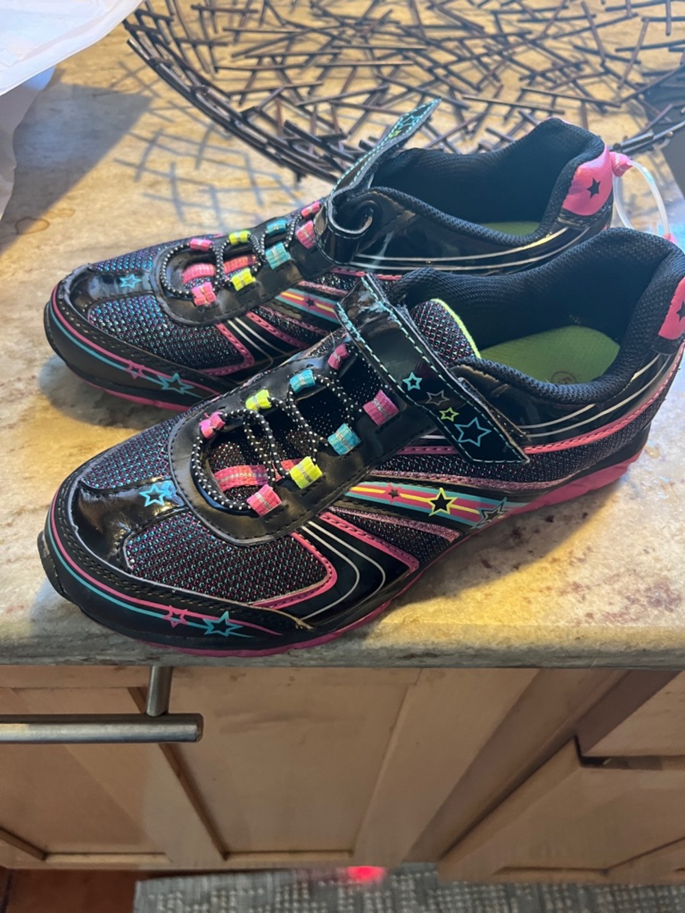 Danskin Black womens Athletic Sneakers with Pink and Teal Star Accents